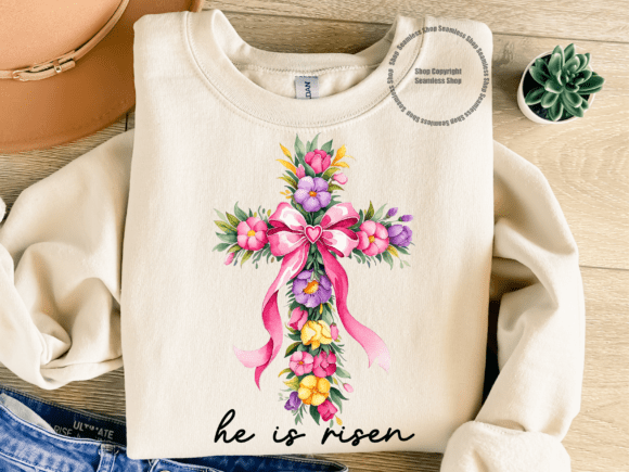Christian Easter Cross PNG: He Is Risen T-Shirt Designs