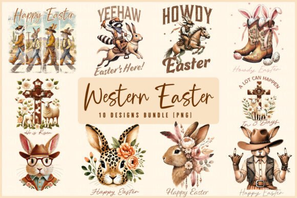 Western Easter Christian Bunny Bundle T-Shirt Designs